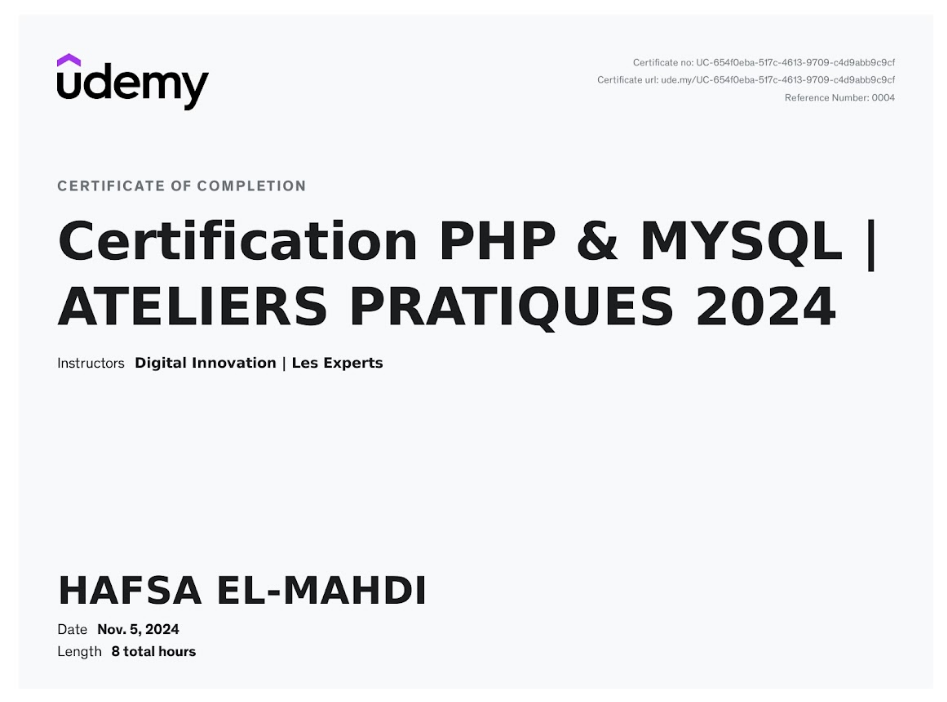 Certification PHP & MySQL