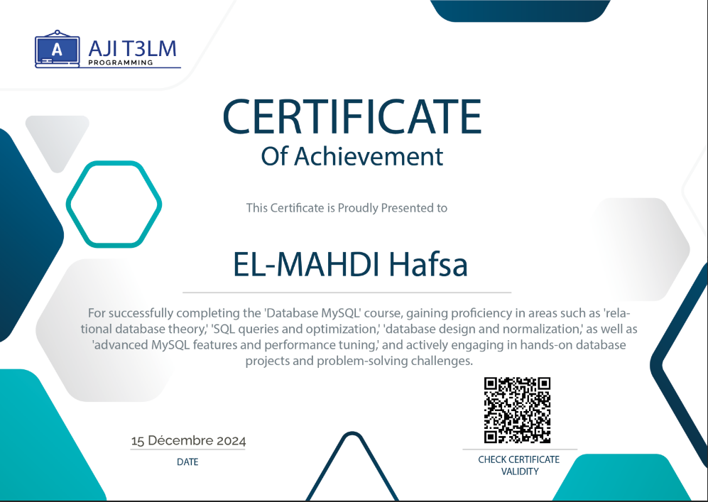 Database MySQL Certificate