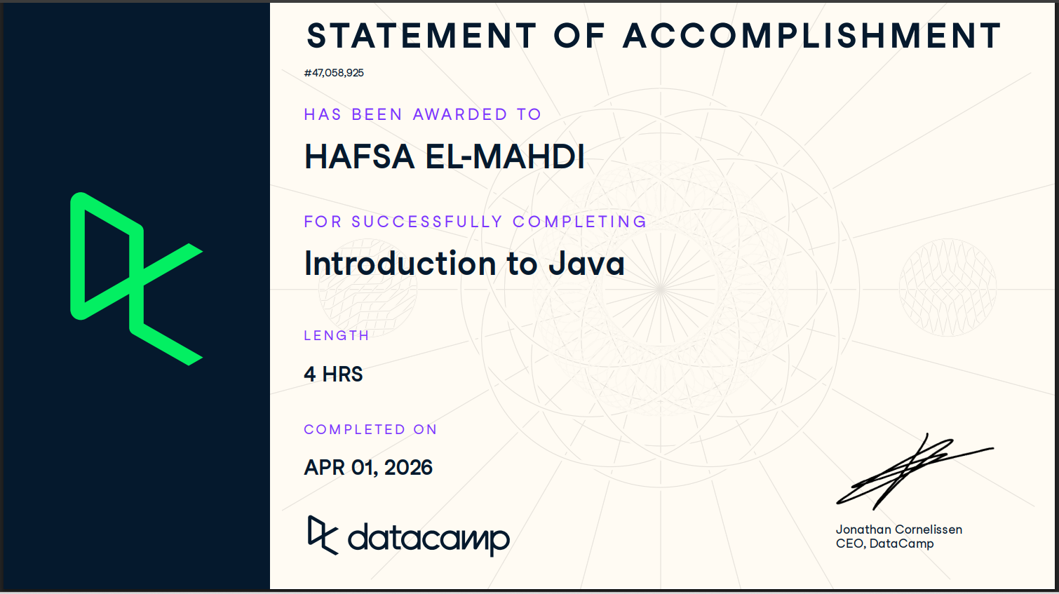 Introduction to Java Certificate
